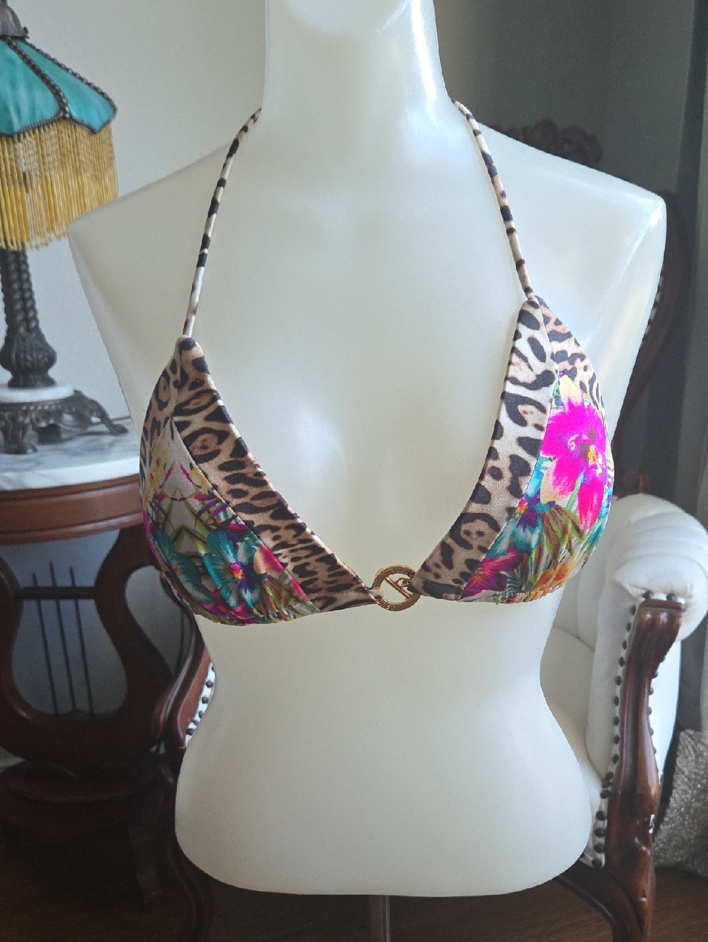 Victoria's SecretsTropical Leopard Print Triangle Bikini Top with Floral Accents